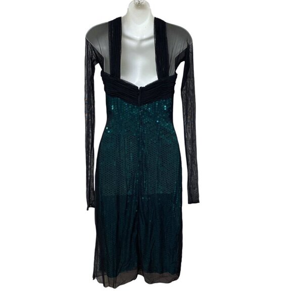 VICKY TIEL COUTURE Evening Dress Size S/M (40) Black Green Sequin Mesh Midi Long - Picture 4 of 12